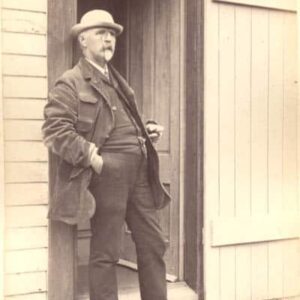 18114. (mounted photo) May be Cape Cod Lighthouse Keeper Stephen Snow Lewis at Nauset Lights, can’t be sure.