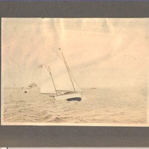 26187a. (mounted photo) Sailing off lighthouse / breakwater c.1920.