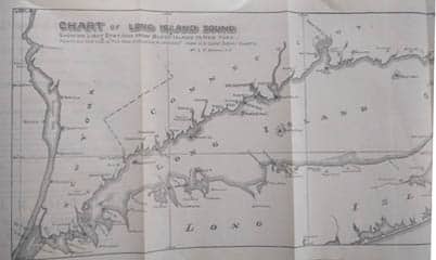 31079. (chart) Long Island Sound Showing the Light Stations from Block Island to New York. The New England Almanac by David A. Daboll, Center Groton, Conn. 1917.