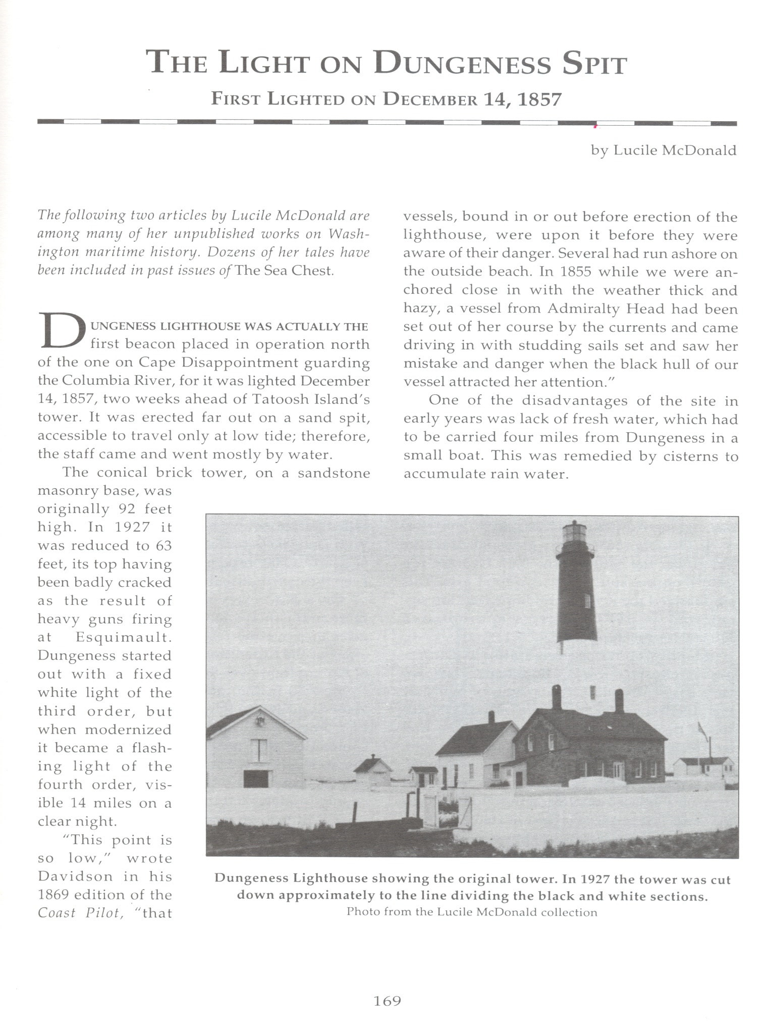 21504. McDonald, Lucile. THE LIGHT ON DUNGENESS SPIT.... US Revenue Cutter Service. The Sea Chest Magazine. June 2001