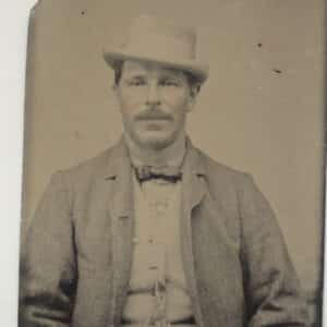 18107j. (tintype - occupational) Gentleman in Bowler Hat c.1870. 1/6th plate.