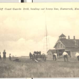 31112. (postcard) Fourth Cliff Coast Guards Drill, Hauling out Heavy Line, Humarock [Scituate], Mass. c1915.