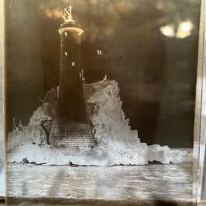 33123. (glass plate negative) Fastnet Rock Lighthouse Under Construction, Ireland. c.1901