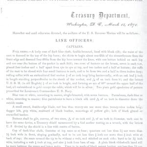 33164. (copy) U.S. Revenue Marine Service. General Orders Regarding Uniforms of Officers and Crew. March 15, 1871.