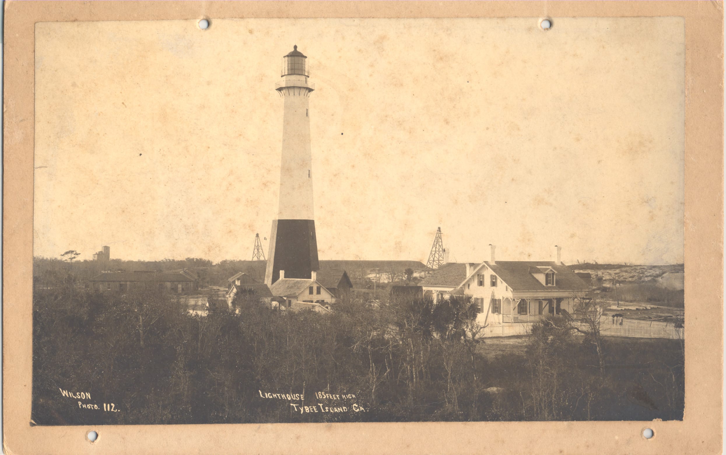 34013. (mounted photo) Tybee Island Lighthouse, Ga., with 1887-1914 daymarks / range lights.