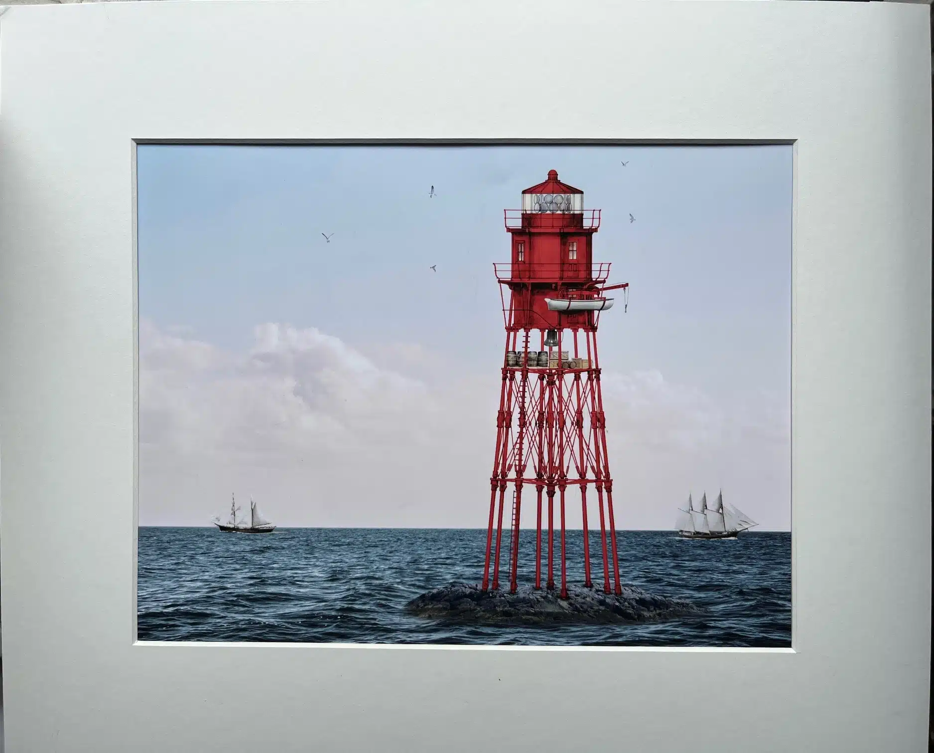 34022. (matted photograph) First Minot’s Ledge Lighthouse c.1840’s View by Joseph Lebherz. - Image 2