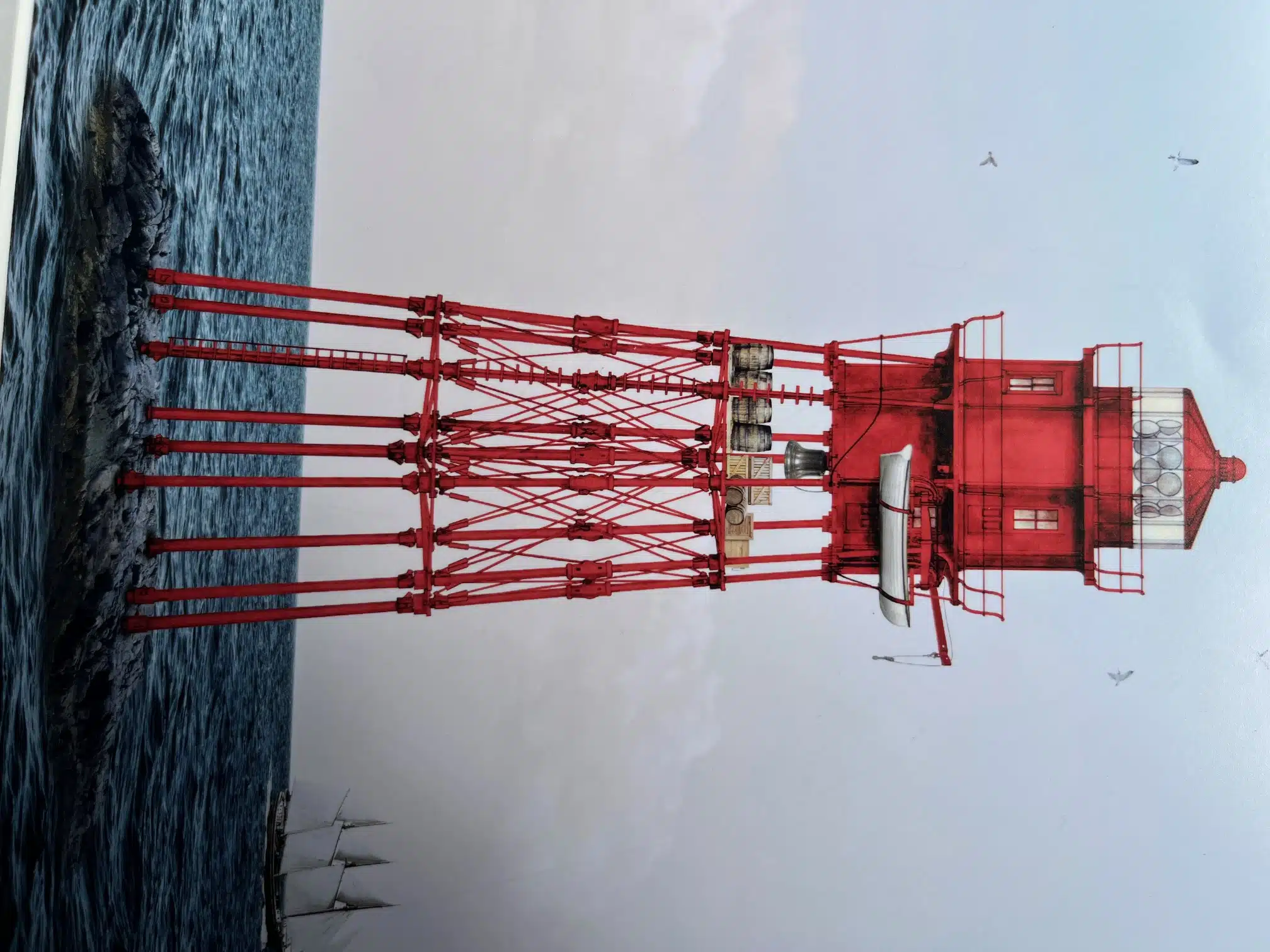 34022. (matted photograph) First Minot’s Ledge Lighthouse c.1840’s View by Joseph Lebherz.