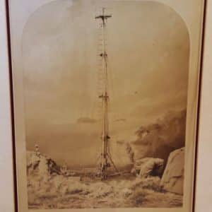 34044. (large matted photograph) Albumen Photograph of a Patent Model of a Portable Light [house] Tower. 10 ¼” x 14”. c.1870-1880.