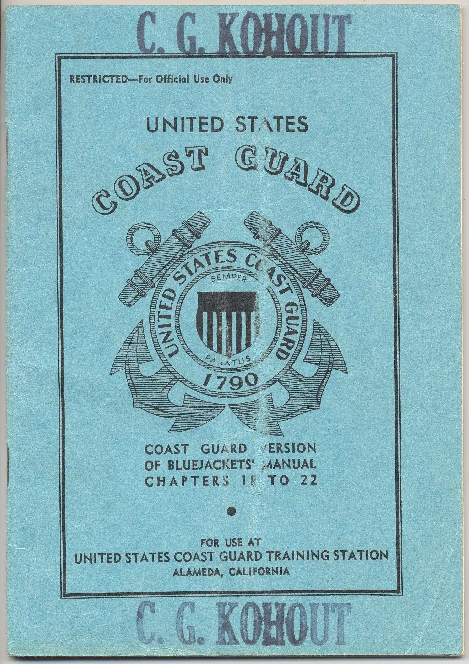 6279t. na. United States Coast Guard Bluejackets’ Manual, 1942. Chapters 18 to 22. 48p. Soft wraps.