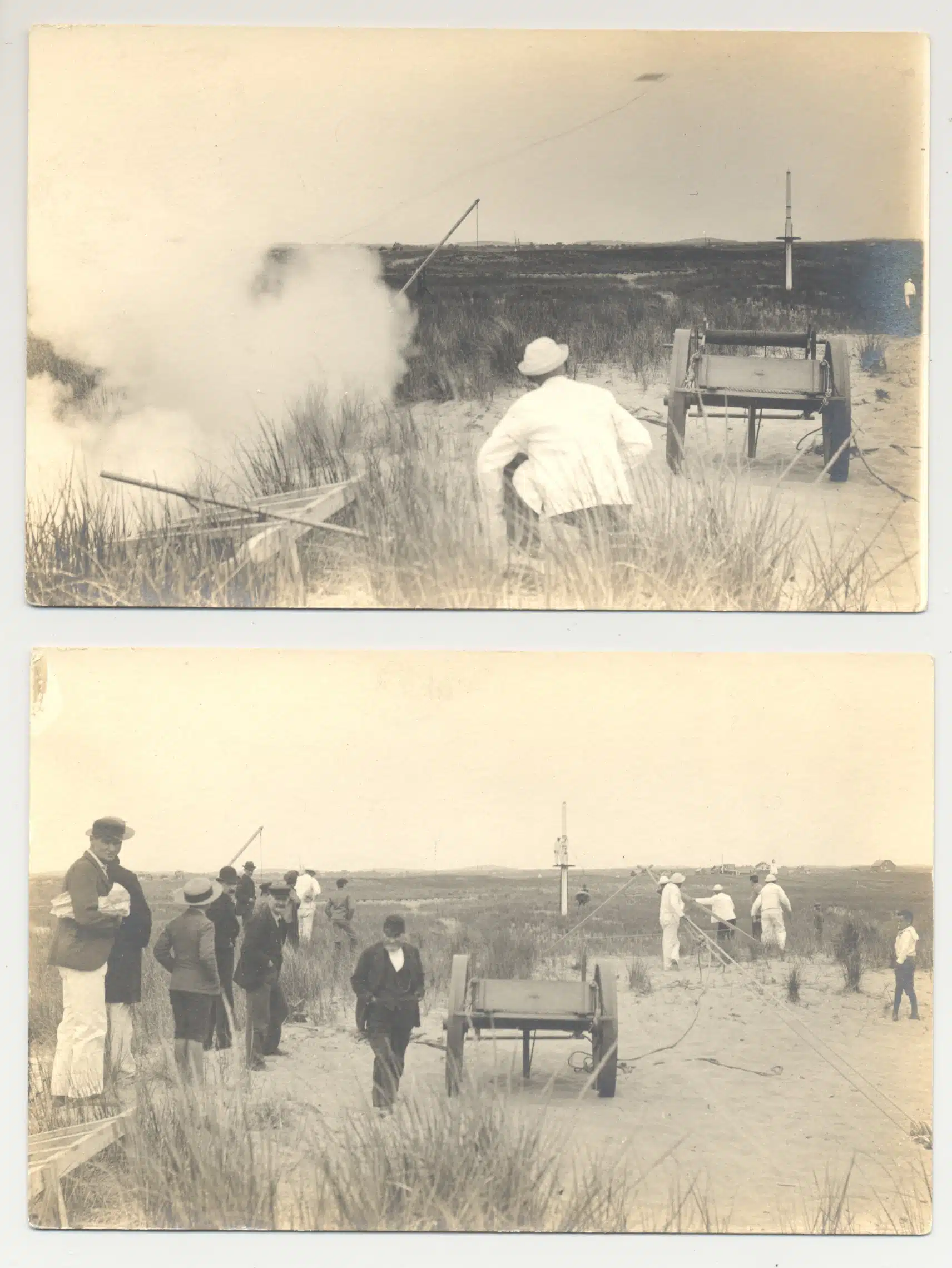 34038c. (photos) Firing the Life Line – U.S. Life Saving Service Drill c.1910.