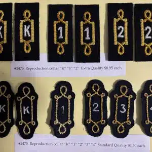 2475. Reproduction collar insignia “K” “1” “2” “3” “4”