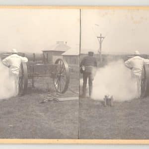 35042. (stereoview) Firing the Life Line – U.S. Life Saving Service Drill, Newport, Oregon c.1900