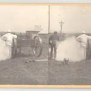 35042. (stereoview) Firing the Life Line – U.S. Life Saving Service Drill, Newport, Oregon c.1900