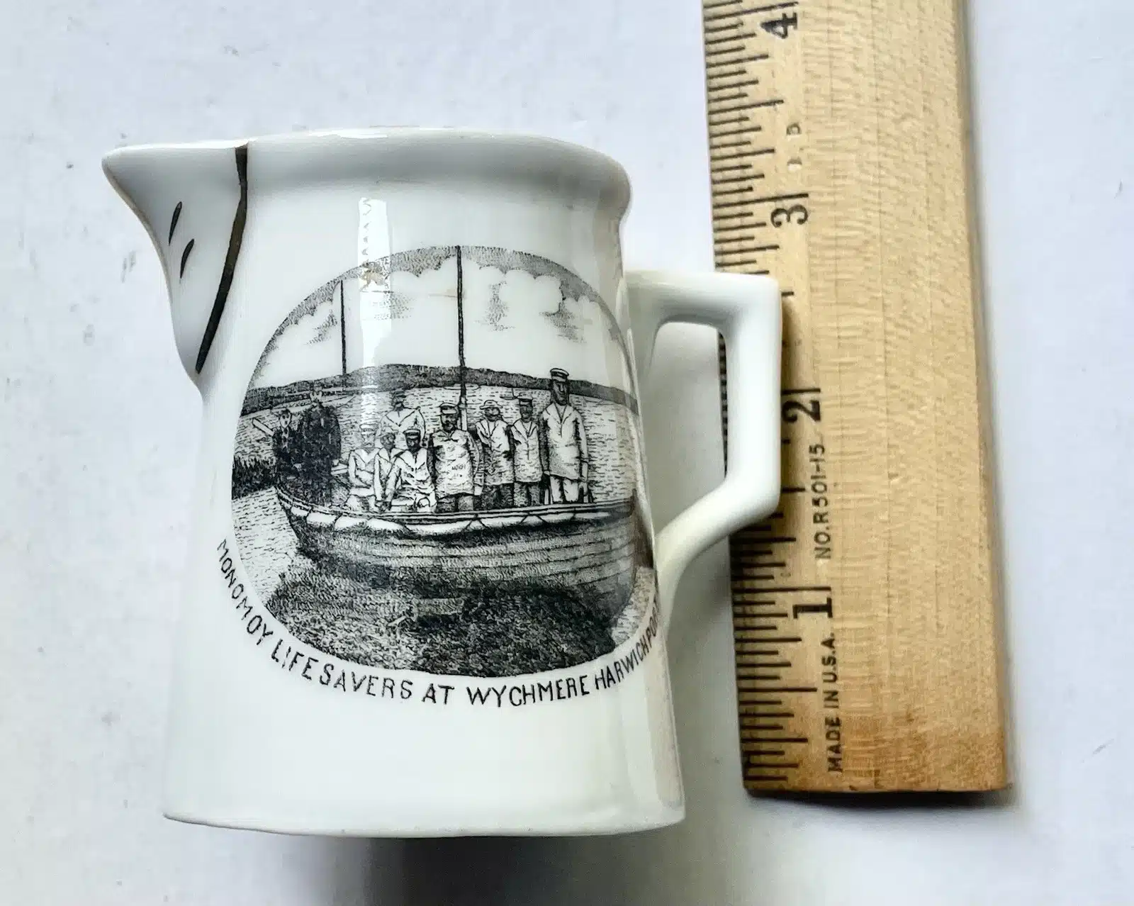 35044. (souvenir creamer) MONOMOY LIFE SAVERS AT WYCHMERE HARWICHPORT, MASS. c.1900. - Image 3