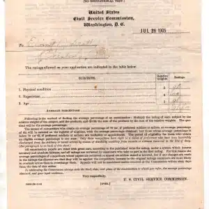 35045. (document) Form 1143. Report of Ratings - Surfman Exam. U.S. Civil Service Commission. c.1905. 2p.