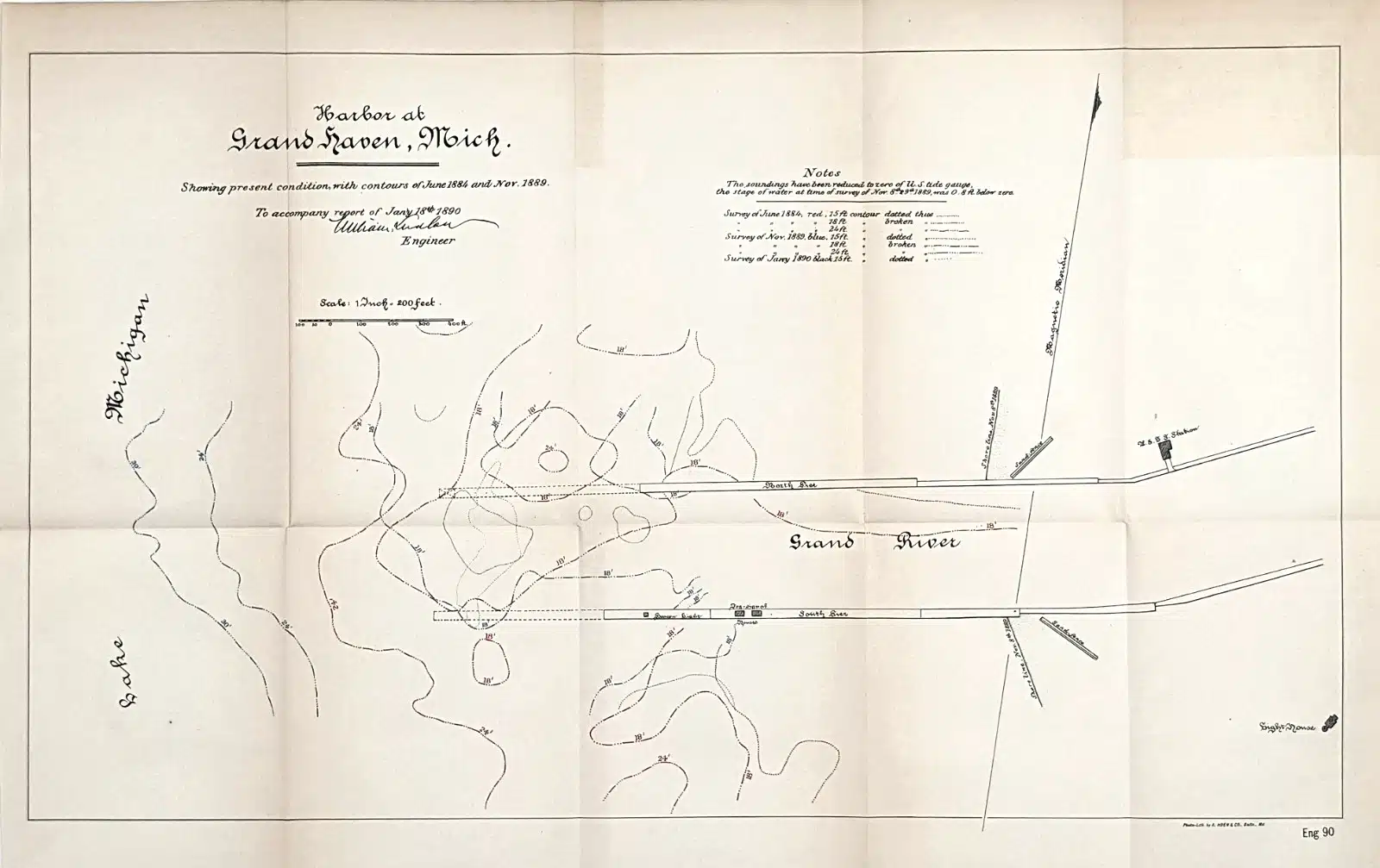 35048. Lake Michigan Harbor Maps Showing Life-Saving Station c.1890. - Image 6