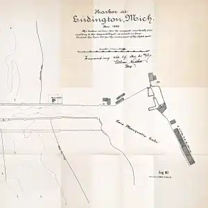 35048. Lake Michigan Harbor Maps Showing Life-Saving Station c.1890.