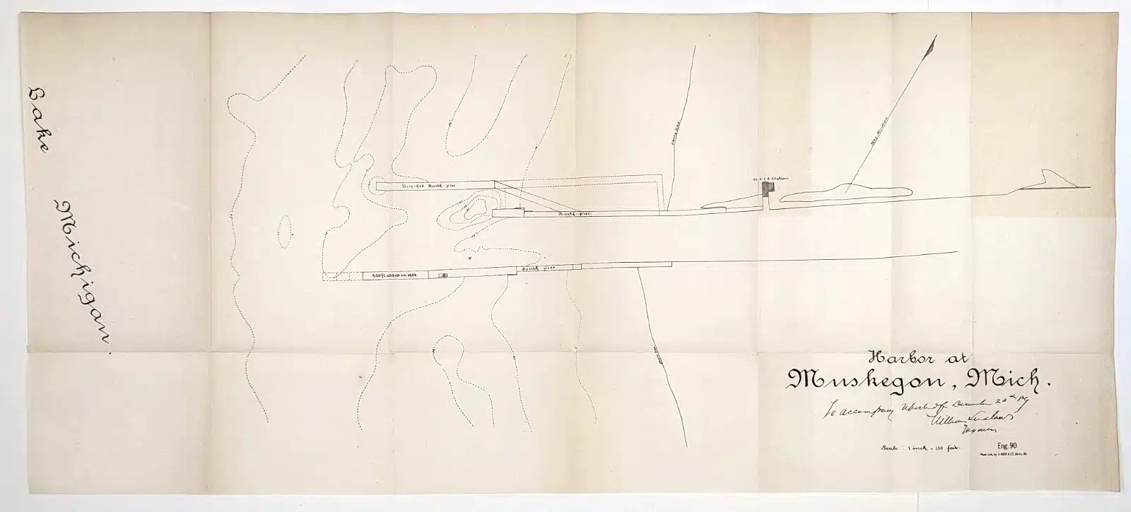 35048. Lake Michigan Harbor Maps Showing Life-Saving Station c.1890. - Image 3
